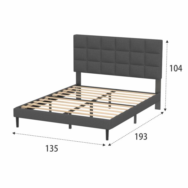 Double Bed Frame Easy Assembly Upholstered Platform with Headboard Gray 135×190