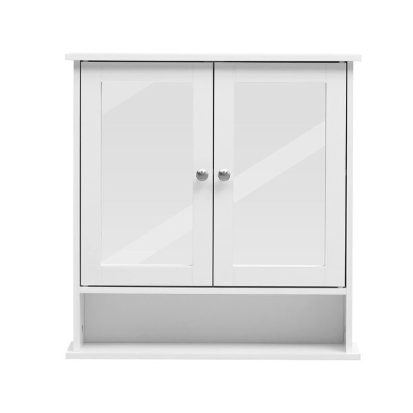 White Bathroom Wall Cabinet – Double Mirrored Doors