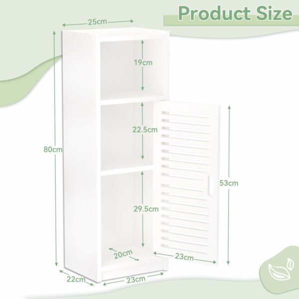 White Bathroom Floor Cabinet with 3 Tiers and Door