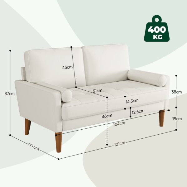 2 Seater Sofa Beige Comfy Sofa Couch with Spring Cushion Velvet Sofa with Wood Legs
