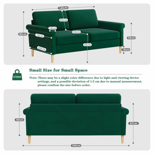 Velvet 2 Seater Sofa with Bilateral Pocket Storage Green