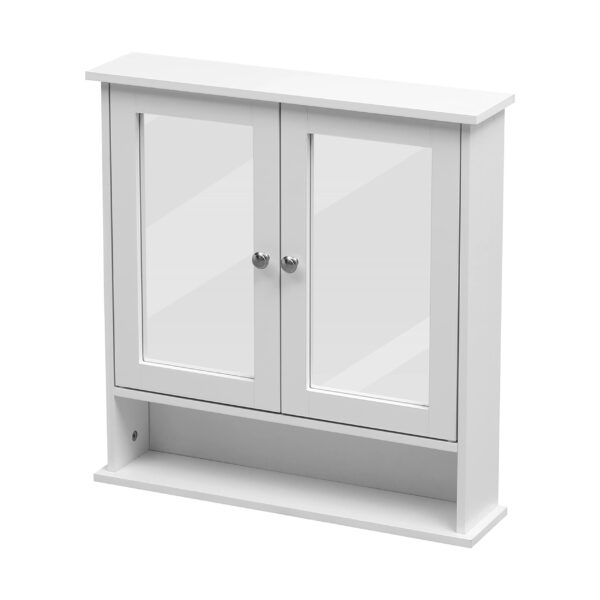 White Bathroom Wall Cabinet – Double Mirrored Doors