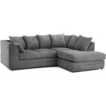 Fabric Corner Sofa Grey Soft Jumbo Cord 3-4 Seater Corner Sofa Grey Right Hand