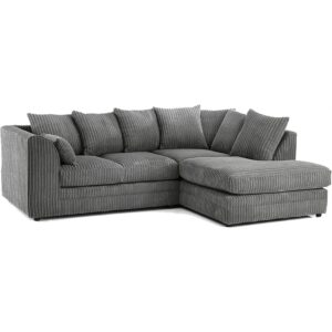 Fabric Corner Sofa Grey Soft Jumbo Cord 3-4 Seater Corner Sofa Grey Right Hand