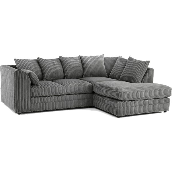 Fabric Corner Sofa Grey Soft Jumbo Cord 3-4 Seater Corner Sofa Grey Right Hand