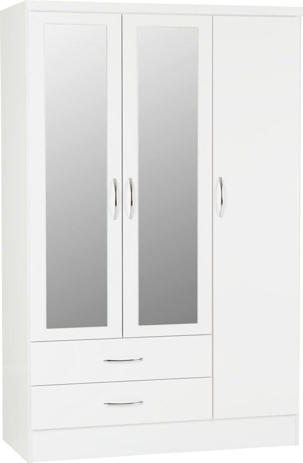 Wardrobe 3 Door 2 Drawer in White Gloss