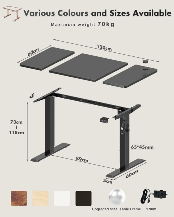 Electric Standing Desk 120x60cm Sit Stand Table Height Adjustable Desk Black
