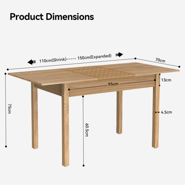 Dining Table Wood Extendable Table for 6-8 People 110-150cm