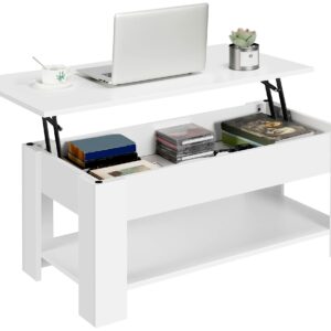 Lift Up Coffee Table Wooden Lifting Coffee Table with Hidden Storage White