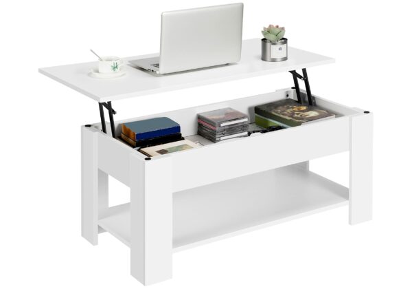 Lift Up Coffee Table Wooden Lifting Coffee Table with Hidden Storage White