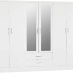 Wardrobe 6 Door 2 Drawer in White Gloss