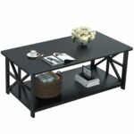 Coffee Table with 2-Tier Storage Black