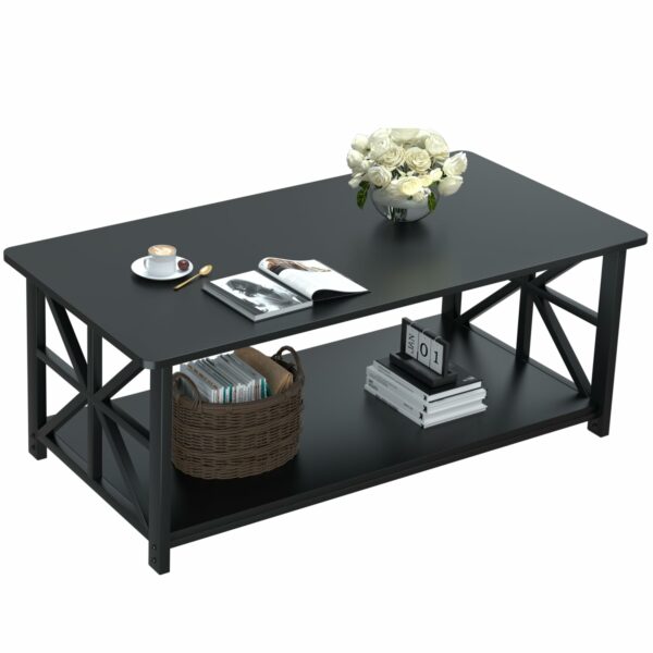 Coffee Table with 2-Tier Storage Black