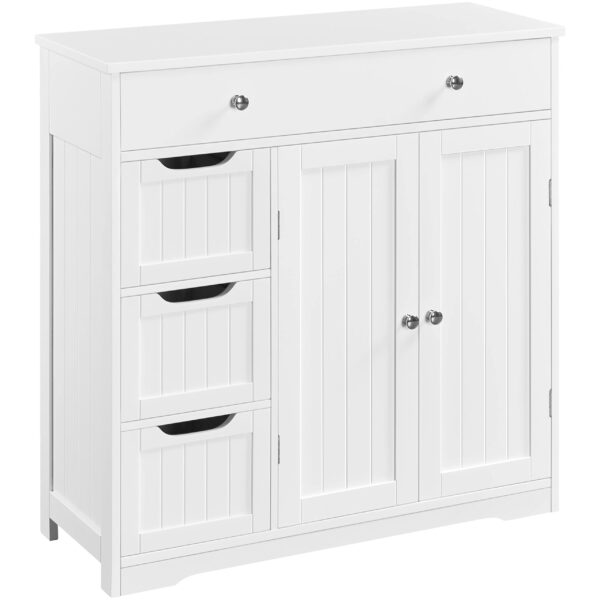 Bathroom Floor Cabinet – Freestanding Storage Unit with 4 Drawers & 2 Doors White
