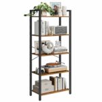 Industrial 5-Tier Bookshelf, Rustic Brown and Black