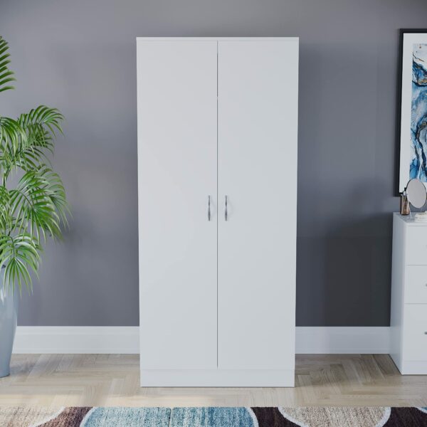 White 2 Door Wardrobe with Shelf & Hanging Rail