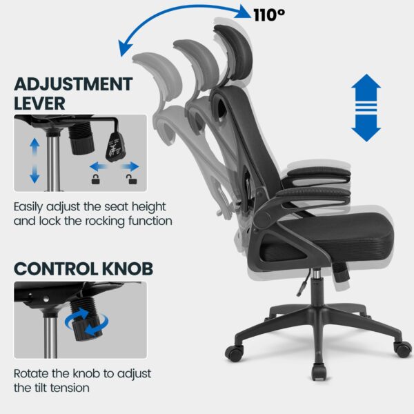 Ergonomic Office Chair with High Back, Flip-up Armrests & Lumbar Support