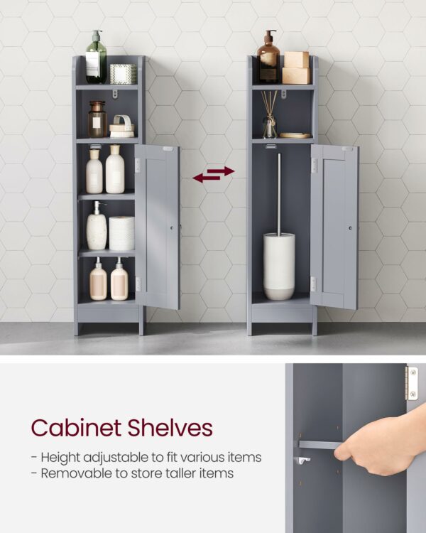 Slim Freestanding Bathroom Storage Cabinet with Door and Adjustable Shelves