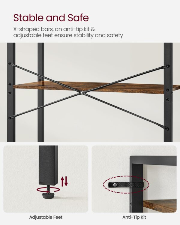 Industrial 5-Tier Bookshelf, Rustic Brown and Black