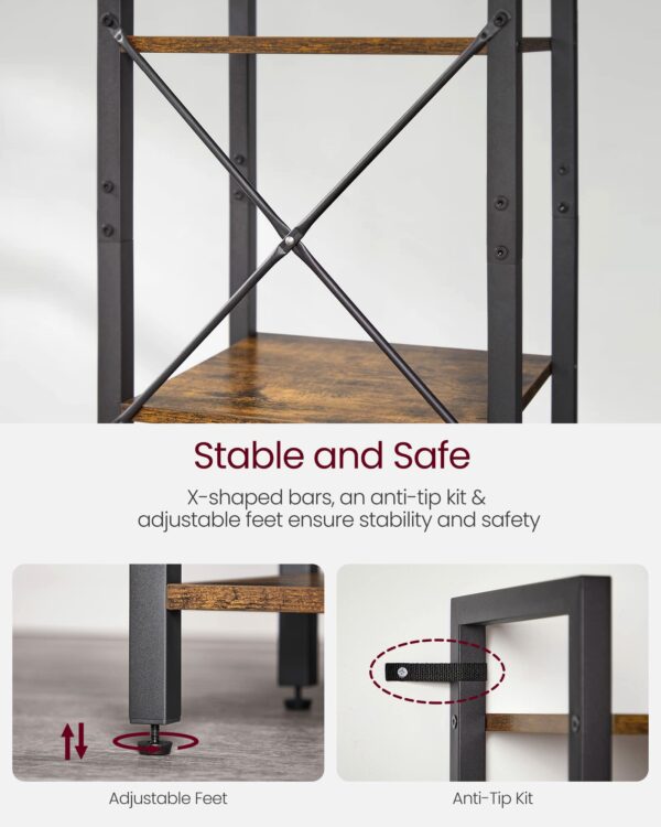 Industrial 6-Tier Bookshelf, Rustic Brown and Black