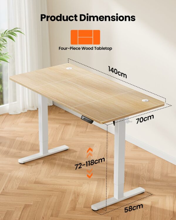 Electric Standing Desk Height Adjustable 140 x 70cm Nature