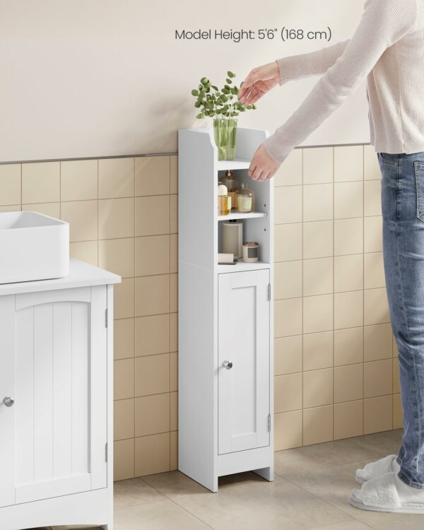 Slim Bathroom Storage Cabinet with Door, Adjustable Shelves, Cloud White