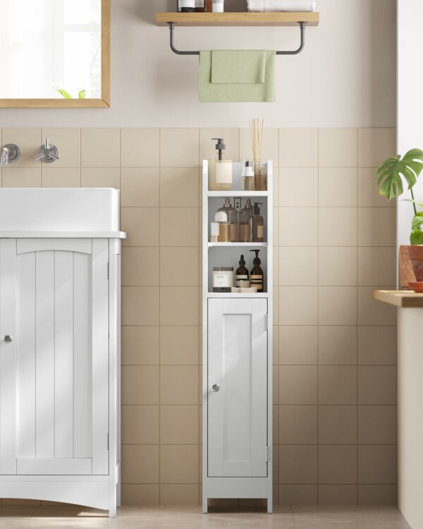 Slim Bathroom Storage Cabinet with Door, Adjustable Shelves, Cloud White