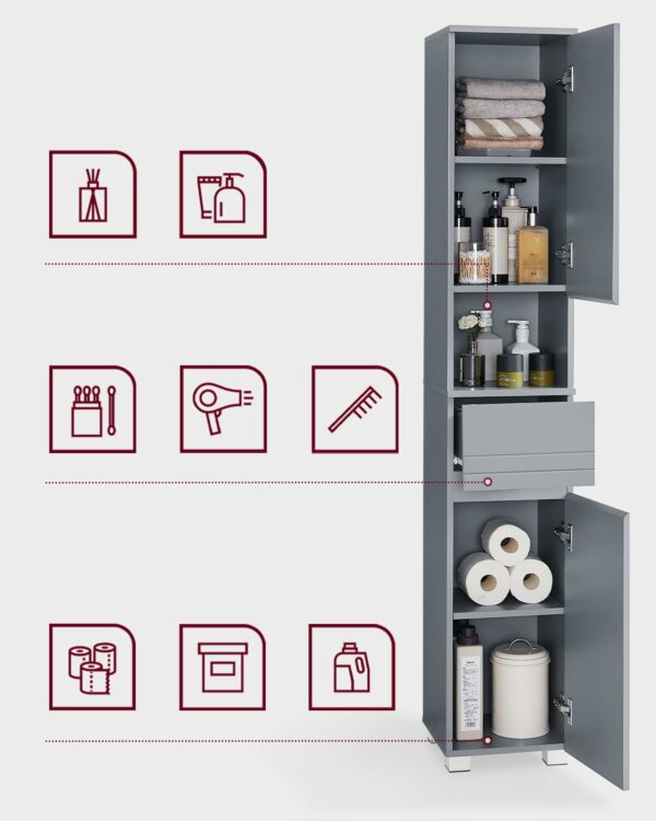 Tall Slim Bathroom Storage Cabinet Grey