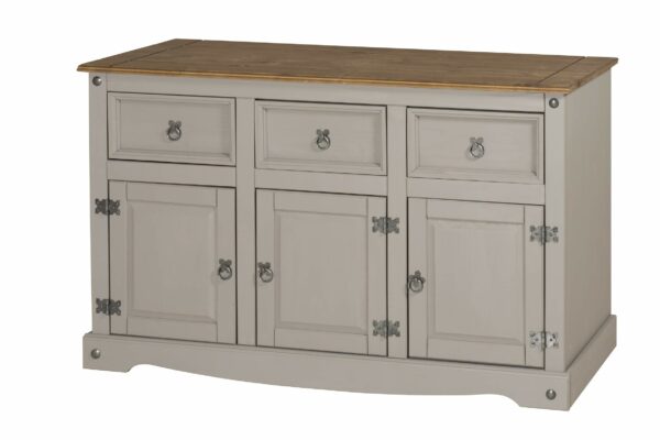 Grey Solid Pine Sideboard with 3 Doors and 3 Drawers