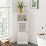 White Bathroom Floor Cabinet with 3 Tiers and Door