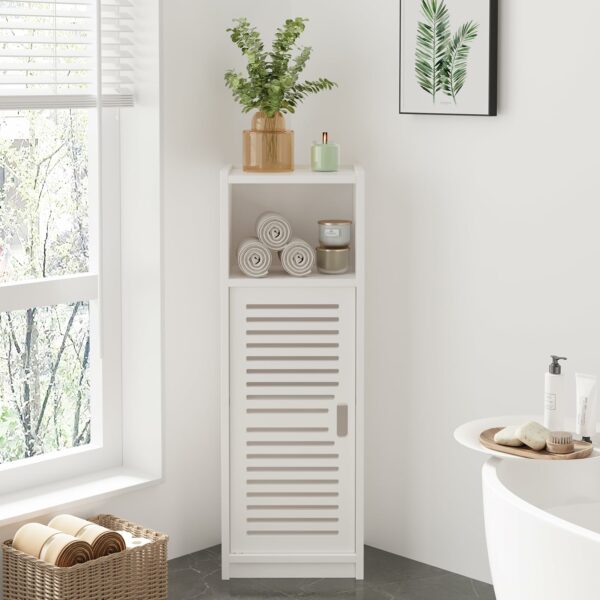 White Bathroom Floor Cabinet with 3 Tiers and Door