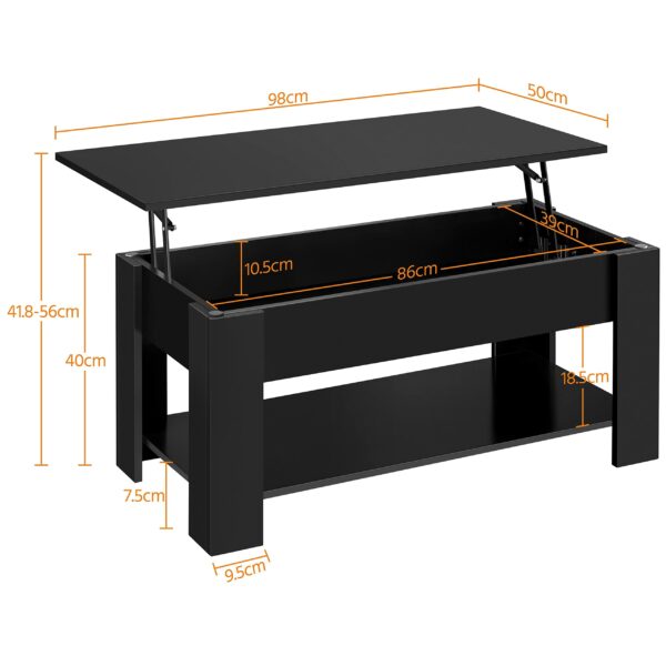 Lift Up Coffee Table Wooden Lifting Coffee Table with Hidden Storage Black