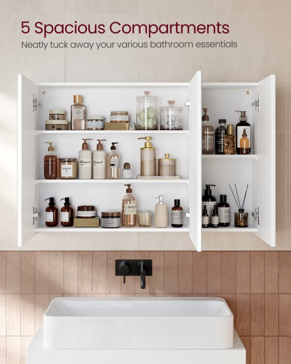 Wall Cabinet with Mirror – 3-Door Bathroom Storage Unit White