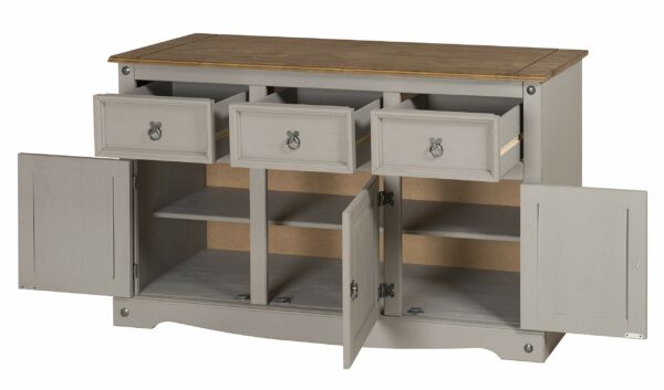 Grey Solid Pine Sideboard with 3 Doors and 3 Drawers