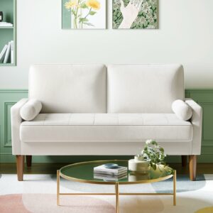 2 Seater Sofa Beige Comfy Sofa Couch with Spring Cushion Velvet Sofa with Wood Legs
