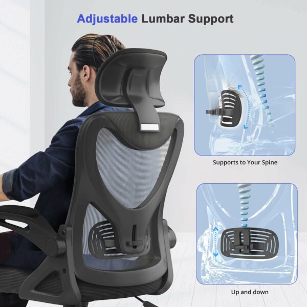 Ergonomic High Back Office Chair with Headrest & Flip-up Armrests – Black