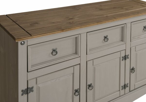Grey Solid Pine Sideboard with 3 Doors and 3 Drawers