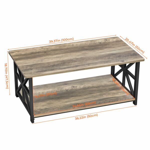Coffee Table with 2-Tier Storage Grey Wash