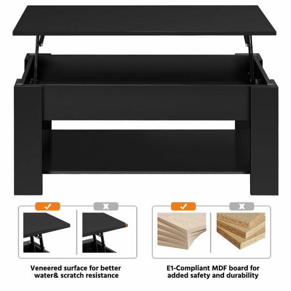 Lift Up Coffee Table Wooden Lifting Coffee Table with Hidden Storage Black