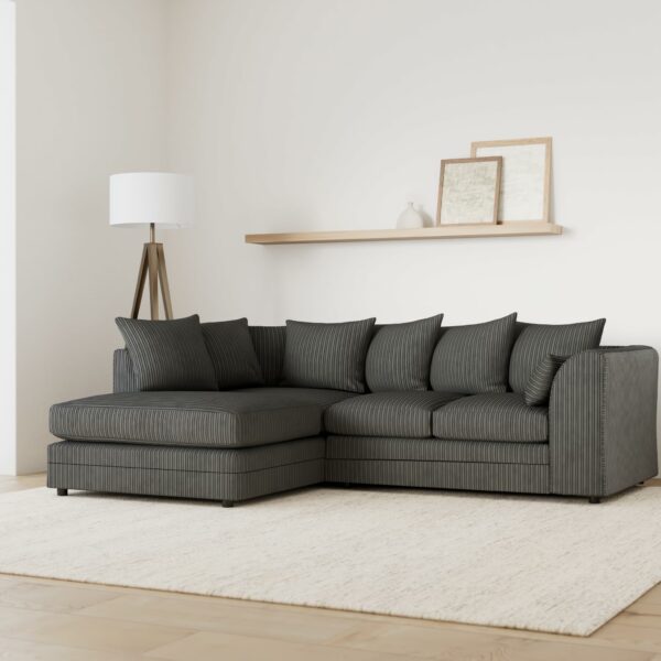 Fabric Corner Sofa Grey Soft Jumbo Cord 3-4 Seater Corner Sofa Grey Left Hand