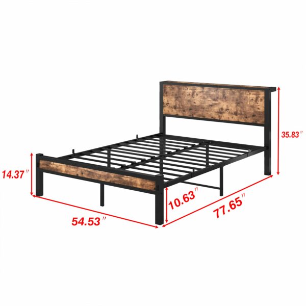 Double Size Bed Frame with Storage Wooden Headboard 135×190cm