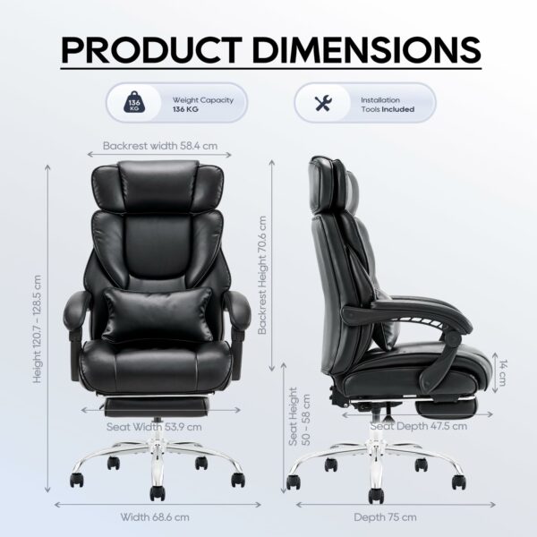 Ergonomic Executive Office Chair with Footrest & Lumbar Pillow