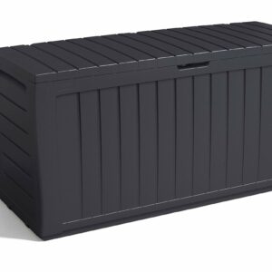 270L Outdoor Garden Storage Box, Graphite Wood Effect, Weather-Resistant, 2-Year Warranty