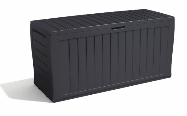 270L Outdoor Garden Storage Box, Graphite Wood Effect, Weather-Resistant, 2-Year Warranty