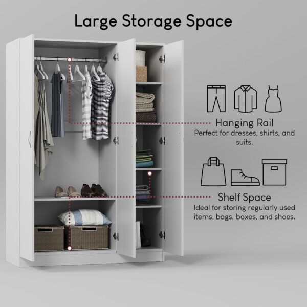 White Wardrobe with Three Doors, Shelf & Hanging Rail