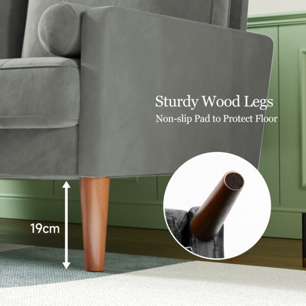 2 Seater Sofa Grey Comfy Sofa Couch with Spring Cushion Velvet Sofa with Wood Legs