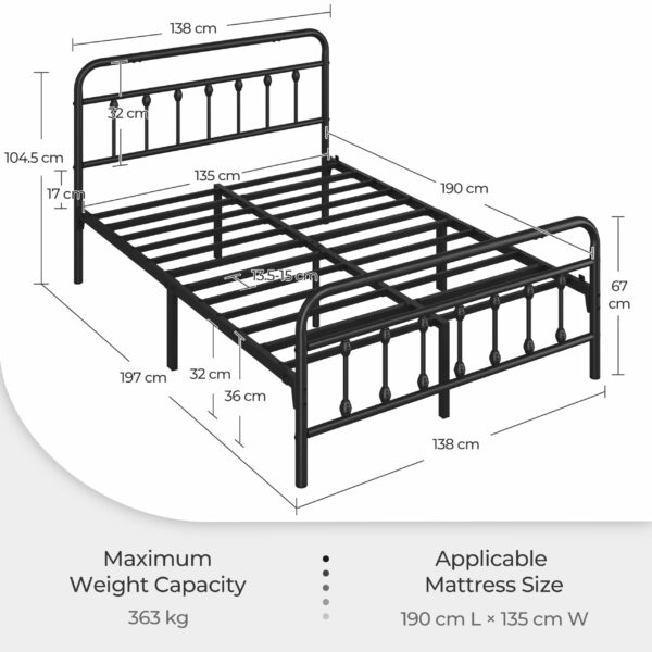 Double Bed Frame Vintage Iron Platform Bed 4ft6