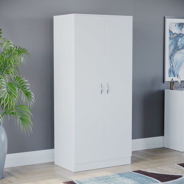 White 2 Door Wardrobe with Shelf & Hanging Rail