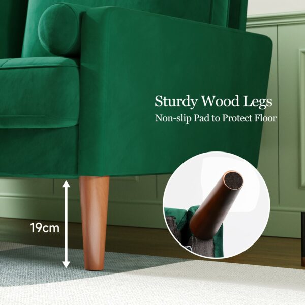 2 Seater Sofa Green Comfy Sofa Couch with Spring Cushion Velvet Sofa with Wood Legs