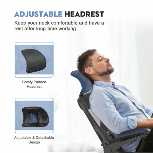 Ergonomic High Back Office Chair with Headrest & Flip-up Armrests – Black